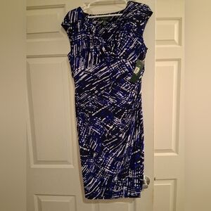 Ralph Lauren Faux Wrap Dress Size 12 Blue NWT